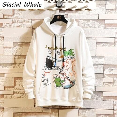 GlacialWhale Mens Hoodies Women 2021 Winter Anime Oversized Print Sweatshirt Male Hip Hop Japanese Streetwear White Hoodie Men