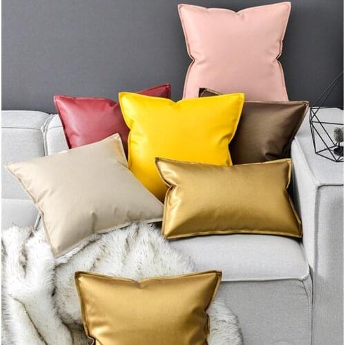 Bright Golden Luxurious Home Decor Soft PU Leather Pillow Cover Decorative Cushion Cover 30X50CM Sofa Throw Pillows