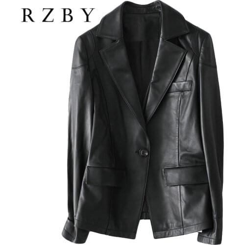 RZBY Women 100% real sheepskin black jacket ladies autumn winter casual self cultivation genuine leather jacket RZBY266