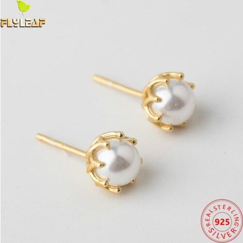 925 Sterling Silver Shell Fake Pearl Stud Earrings For Women Simple Style Girl Gift Fashion Jewelry 2021 Trend