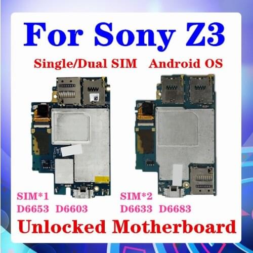 100% Original for Sony Xperia Z3 D6603 Motherboard,16gb for Sony Z3 D6653 D6633 D6683 Logic Board with Android System