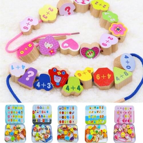 12Pcs/Set Wooden Cartoon Fruit Animal Lacing Threading Beads Game Educational Children Toy Kids Gift Kids Toys