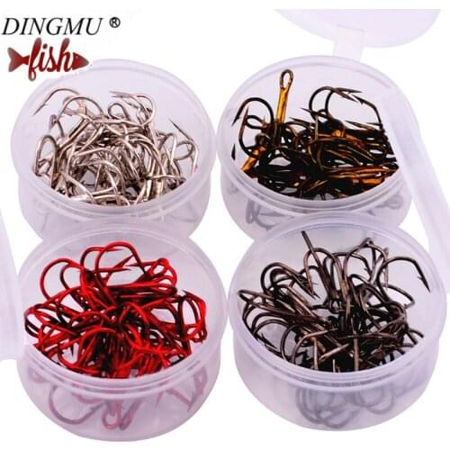 20pc/Box Fishing Hook 4 Color Black/Brown/White/Red 2/4/6/8/10# Fishing hooks High Carbon Steel Treble Hooks Fishing Tackle