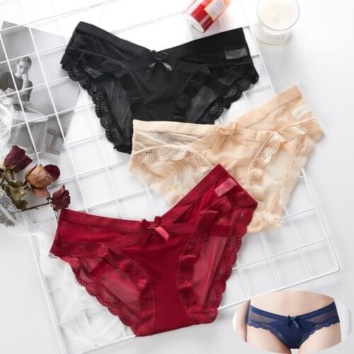 3pcs/lot Sexy Women Underwear High Quality Women Bow Panties Seamless Lace Underwear Solid Lingerie Transparent Underwear Women