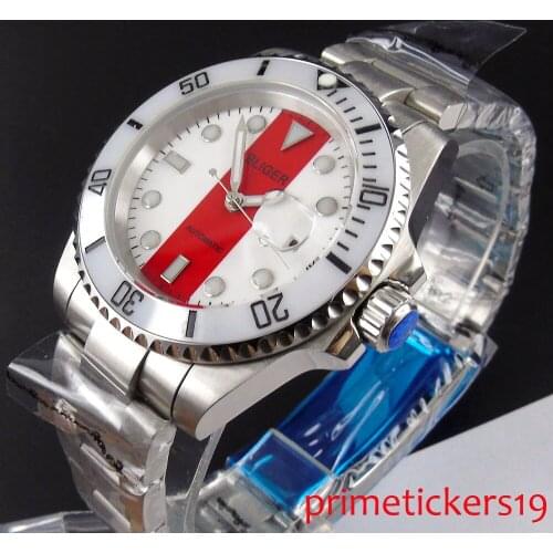 40mm red white dial BLIGER sapphire glass date automatic men movement deployment clasp watch