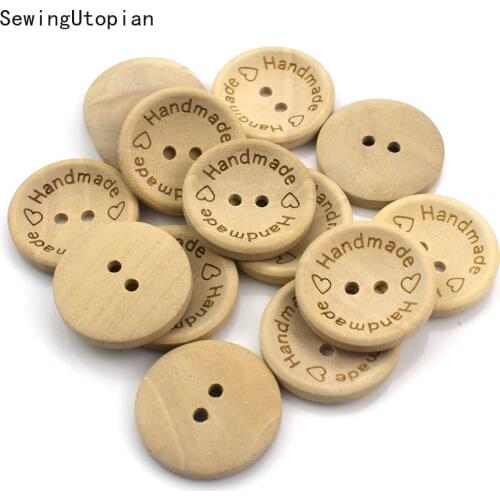 50pcs 15mm Carving Handmade Wood Buttons Flatback 2 Holes Wooden Button Sewing Tools DIY Scrapbook Patchwork Craft