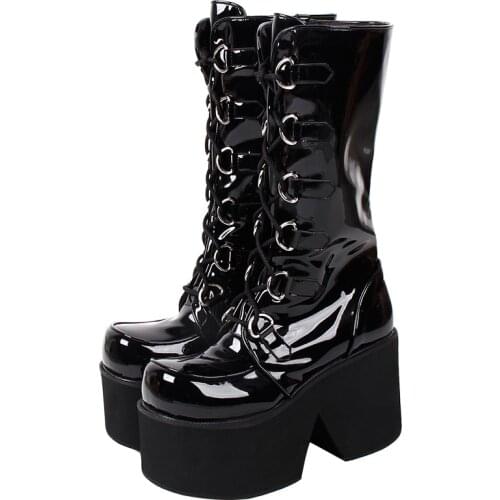 Angelic imprint Women motorcycle cool punk boots lady lolita wedges platform shoes woman Gothic high heels pumps 33-47 303 PL