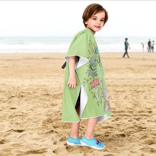 Microfiber Bath Towel Kawaii Children Beach Changing Cloak Hooded Bathrobe Poncho For Swimming Pool Gym Fitness Bath Towel