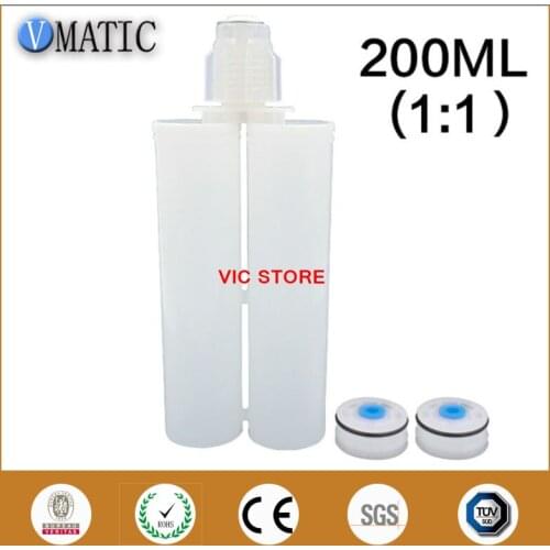 Free Shipping Quality 200ml/cc Dual Epoxy Plastic Cartridge 1:1 With Pistons & Cap