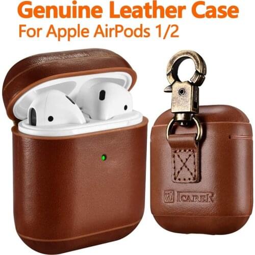 Genuine Leather for AirPods Case Luxury Retro Cow Leather Protective Hard Armor Hook Case for AirPods 1 2 Earphone Case