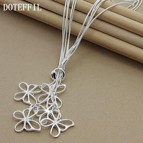 DOTEFFIL 925 Sterling Silver Five Butterfly Snake Chain Necklace For Women Wedding Engagement Fashion Jewelry