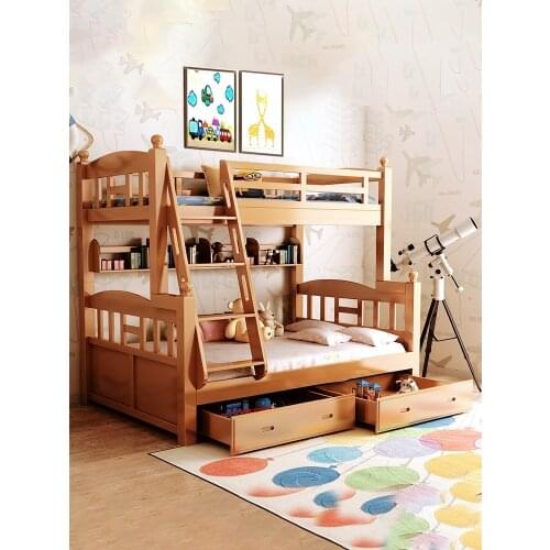 High low bed full solid wood beech double bed mother bed adult mother child bed upper and lower wooden bed