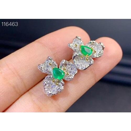 Columbia mining area, natural emerald earrings, 925 sterling silver, womens high-end colorful jewelry