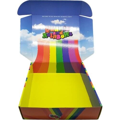 Custom printing Cute Rigid Rainbow Clothing Storage Shipping Packaging Corrugated Boxes Kids Clothes Rainbow Color Mailer Box