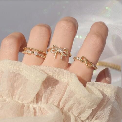 Delicate Jewelry 14K Gold Plated Adjustable Crystal Knot Rings for Women Cute Cubic Zircon Engagement Rings