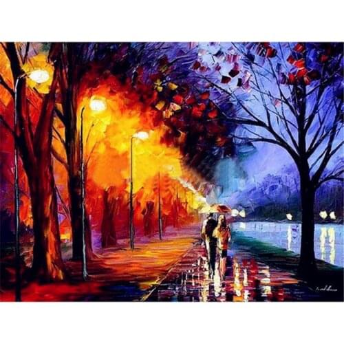 JX-LCLYL New DIY 40*50cm Paint By Number Kit Digital Oil Painting Canvas Street Lights