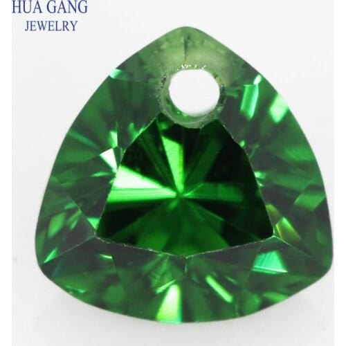 AAAAA Trillion Shape Green Cubic Zirconia Stone With Hole Loose CZ Stone For Jewelry Making Size4x4~10x10mm High Quality