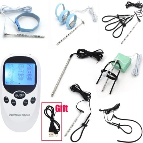 Electric Shock Urethra Catheter Male Penis Plug Sounding Tube Urethral Dilator Horse Eye Rod Cock Ring Penis Extender SM Sex Toy