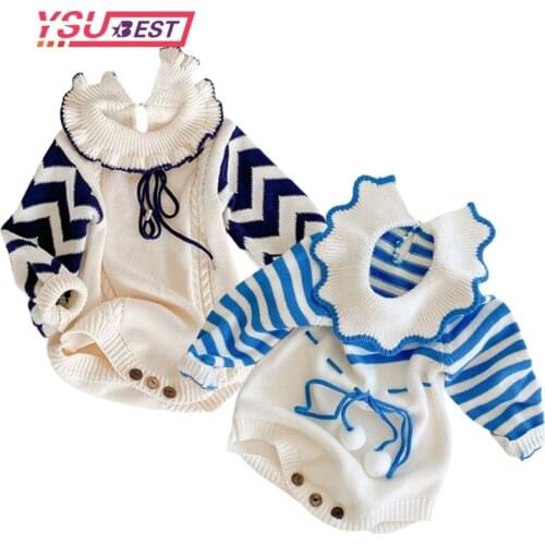 Baby Girls Bodysuit Autumn Winter Stripe Clothes Long Sleeve Solid Color Knitted Warm Romper Jumpsuit Playsuit Newborn Clothes