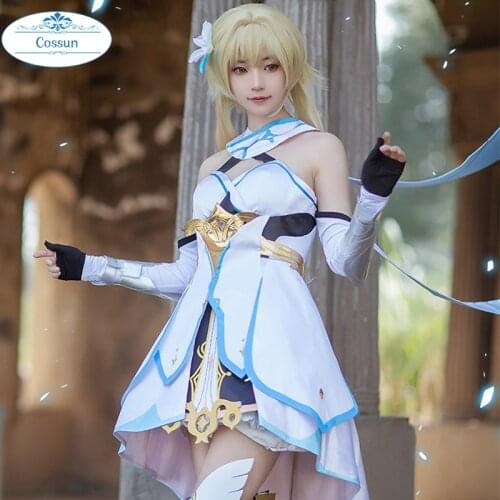 Genshin Impact Cosplay Costume Traveler Lumine Cosplay Costume Women White Costume Halloween Dress Stocking Belt Suit