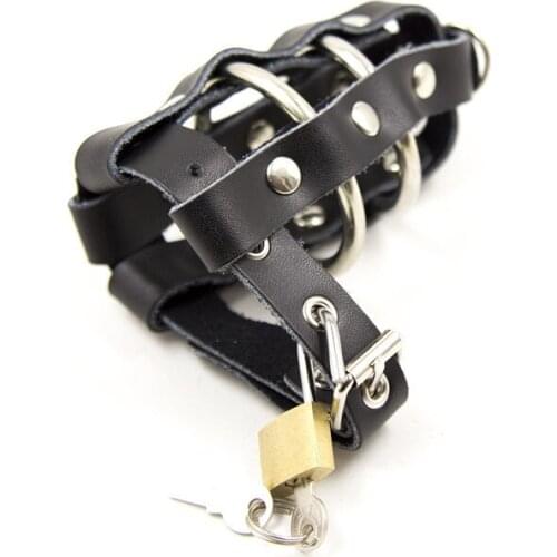 Leather Cock cage penis ring adjustable restraint bondage lock Male Chastity Device Adult game sex toy for men
