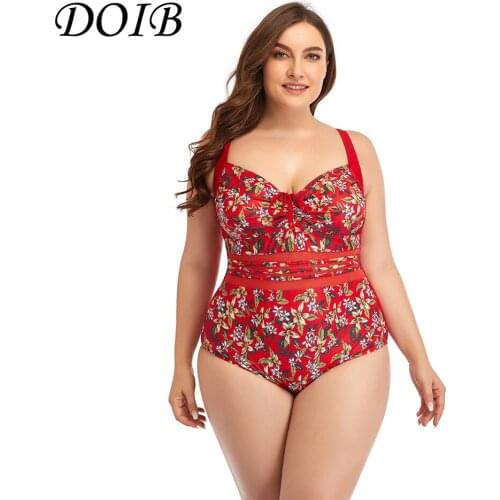 DOIB Women Push Up Swimsuit Plus Size One Piece Sexy Red Floral Print Monokini Swimwear Bikini 2021 Femle Beachwear