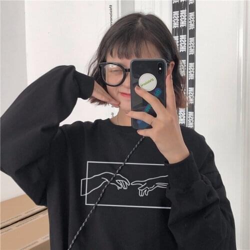 Michelangelo Cappella Sistina Harajuku Ulzzang Tumblr Women Sweatshirt Winter Funny Print Hip Hop Streetwear Casual black Tops