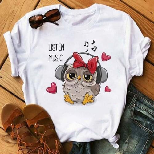 Fashion Kawaii Owl Graphic Printed Women T Shirt Casual Harajuku Summer Short Sleeves Ladies Girls Tshirt Loose Plus Size Tops T
