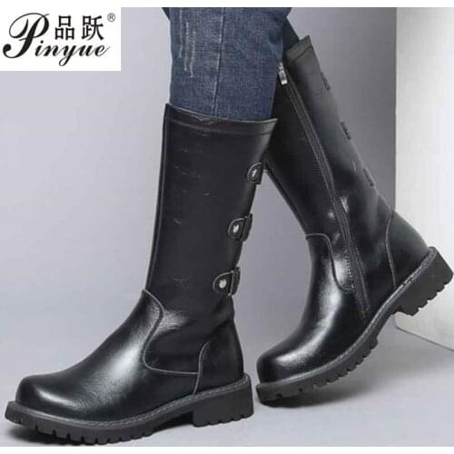Fashion Designer Black Long Knee Boots Men Round Toe Riding Boot Cowboy Special forces boots