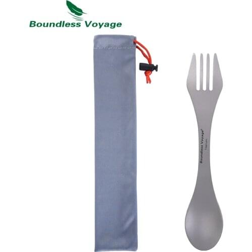 Boundless Voyage Titanium Ultralight Fork Spoon Spork Knife 3 in 1 Outdoor Camping Dual-purpose Tableware Cutlery