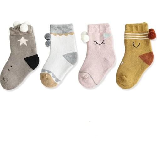 New Baby Socks Boys and Girls Cartoon Socks Hair Ball Accessories Baby Socks Cute Newborn Cotton socks