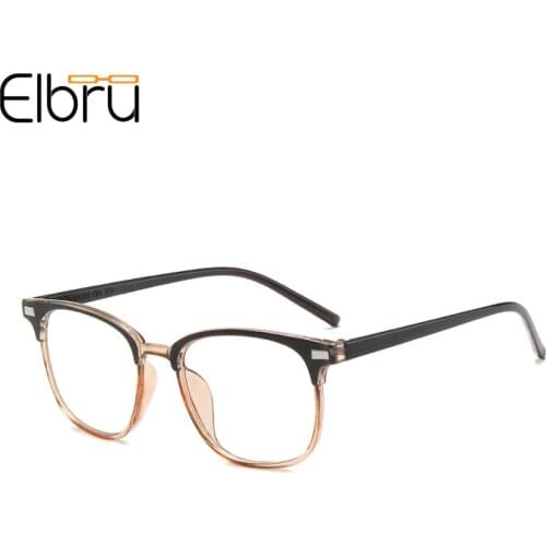 Elbru Vintage Semi-rimless Ultralight Glasses Frame Clear Lens Plain Spectacles Square Colorful Optical Eyeglasses For Men Women