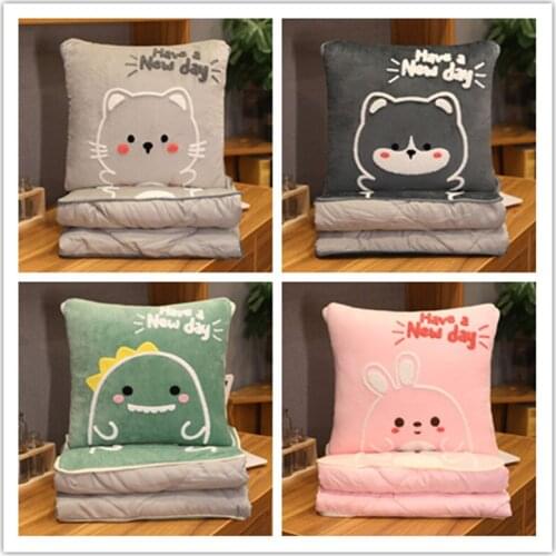 Pillow quilt husky/rabbit/dinosaur dual purpose car thickened office nap pillow multifunctional pillow folded car gift for kids