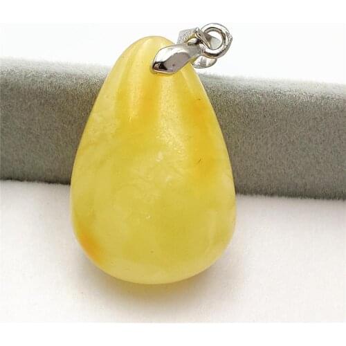 Genuine Natural Yellow Amber Water Drop Pendant 26x19x8mm Women Men Jewelry Reiki Stone AAAAAA