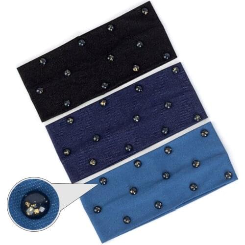 Casual Women Denim Hairband Gold Foil Beads Fashion Female Accessories Girls Flat Stretchy Headband Turban DIY Head Wrap DZ779