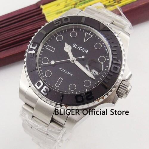 Sapphire Crystal BLIGER 40MM Black Dial Brushed Ceramic Bezel Luminous Marks Miyota Automatic Movement Mens Watch B174