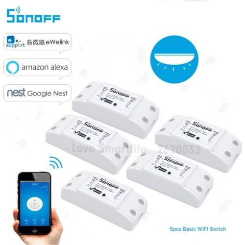 5PCS Itead Sonoff Smart Wifi Switch DIY Smart Wireless Remote Switch Wifi Light Switch Smart Home Controller work with Alexa