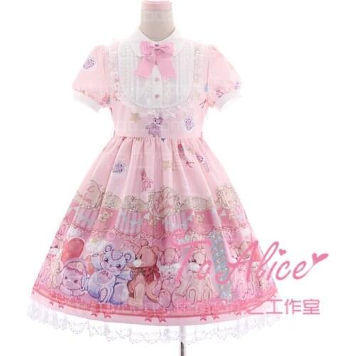 Super Cute claw machine Claw Toy Grabber Bears Fairytale OP Lolita Dress Short Sleeve Fancy Dolly Dress Pink & Violet