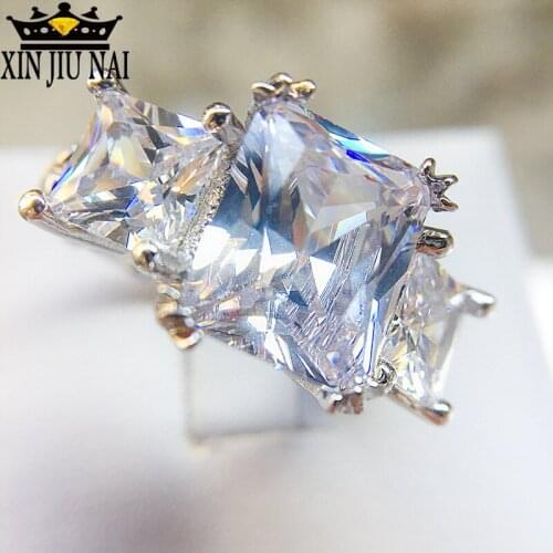Wedding Crystal Silver Color Rings Square Engagement Gold Color Cubic Zircon Ring Fashion New Brand Bijoux For Women Jewelry