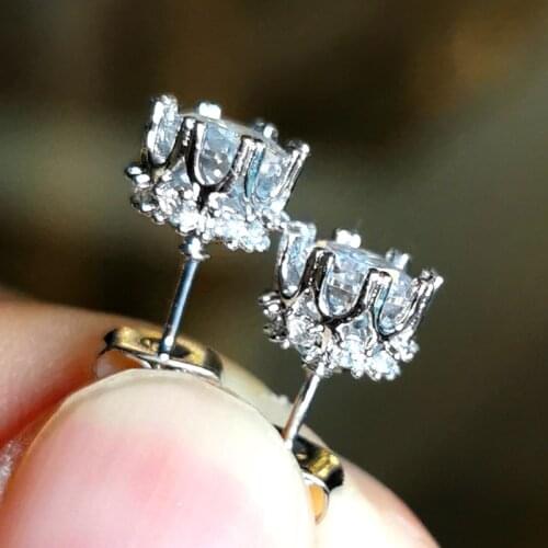 Vintage Silver Color Small Stud Earrings Cute White Zircon Wedding Earrings Dainty Female Round Crystal Stone Earrings For Women