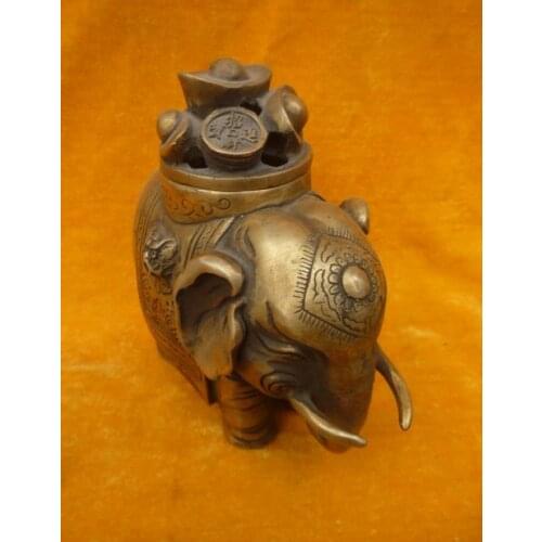 Wonderful Old Qing Dynasty Copper Incense Stove\Censer,carving elephant carrying wealth,with mark,best Decoration,Free Shipping