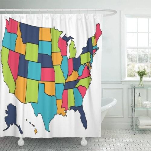 America Flag in U Map The United States Shower Curtain Waterproof Fabric 72 x 78 Inches Set with Hooks