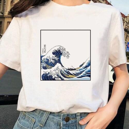 2020 The Great Wave of Aesthetic T-Shirt Women Tumblr 90s And So It Is Ocean Fashion Graphic Tee Cute Summer Tops Casual T Shirt