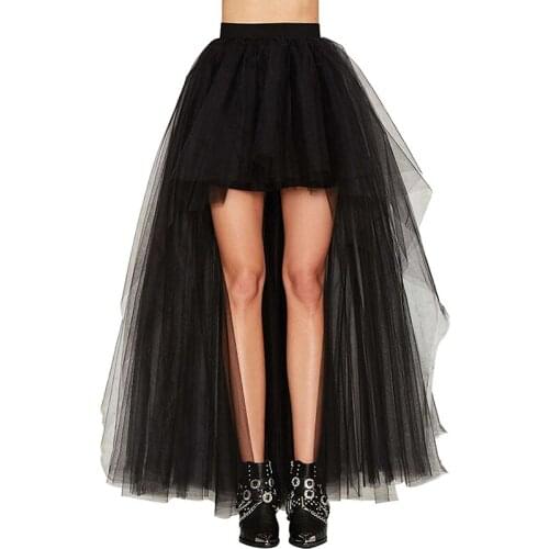 Women Sexy Long Tulle Skirt Elegant Princess Style Irregular Mesh Tutu Ladies Fashion Skirts Vintage Mini Puffy Skirt