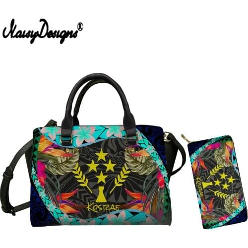 NOISYDESIGNS Kosrae Tribal Polynesian Flower Print Women Totes Bags And Wallets Set Luxury Leather Handbag Large Capacity Bolsa