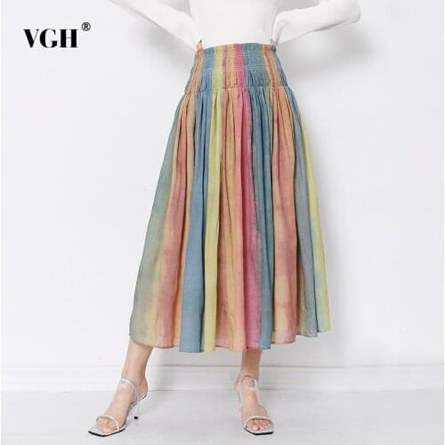 VGH Hit Color Striped Skirt For Women High Waist Elegant Casual Midi Skirts Female Fashionable New Clothing 2021 Spring Tide