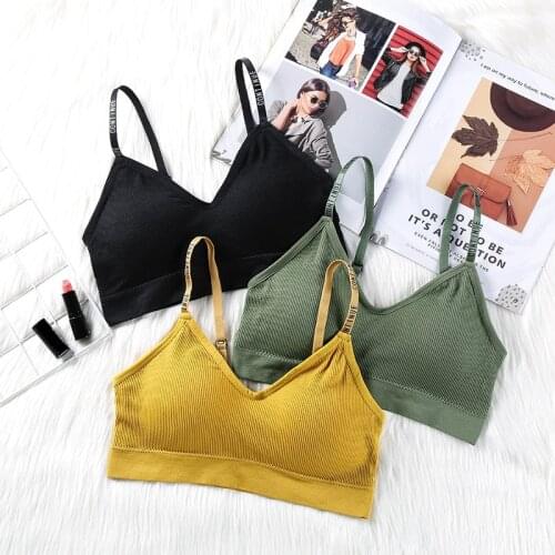 Women Wireless Padded Bras Letter Shoulder Strap Tube Tops Sexy Gather Bras Underwear