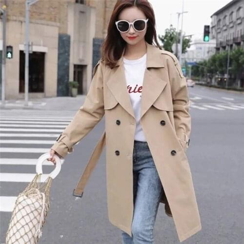 2021 Chic Office Coat Ladies Outerwear Spring/Autumn Women Casual Long Trench Coat With Sashes Double Breasted Women Windbreaker