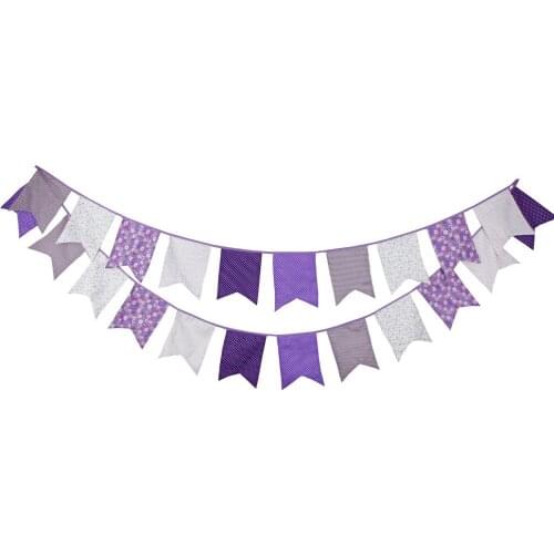 1pcs 3.5M 12 Flags Purple Fabric Cloth Flags Children Birthday Home Decoration Flag Photo Shooting Banner Wedding Deco Pennant