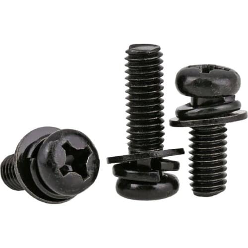 50PCS M2 M2.5 M3 M4 M5 M6 Button Head Cross Screw Sping/Flat Washer Black Plating Zinc